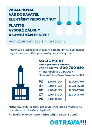 Informační leták magistrátu města Ostravy pro občany, kterým zkrachoval dodavatel energií nebo platí neúměrně vysoké zálohy. 